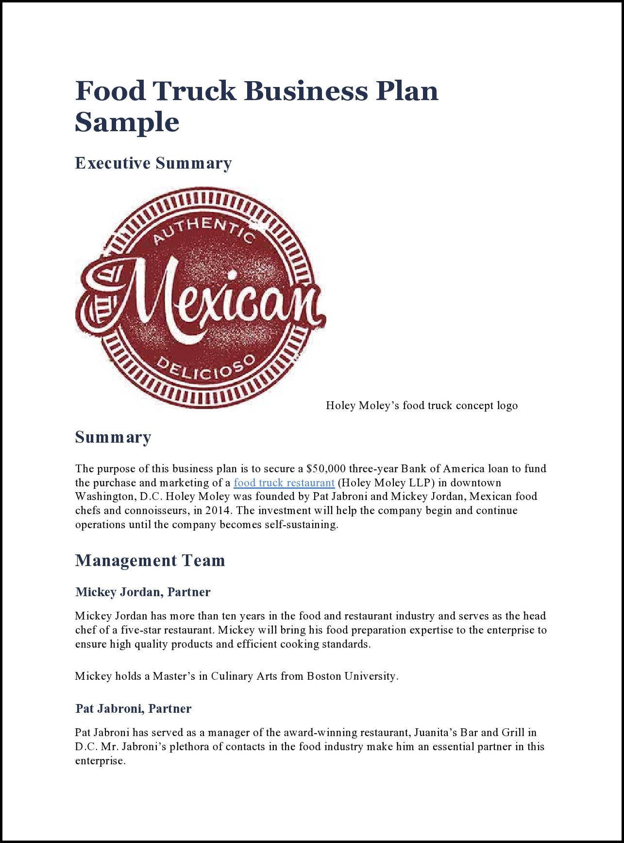 Food Truck Business Plan Template Food Truck Business Plan Template