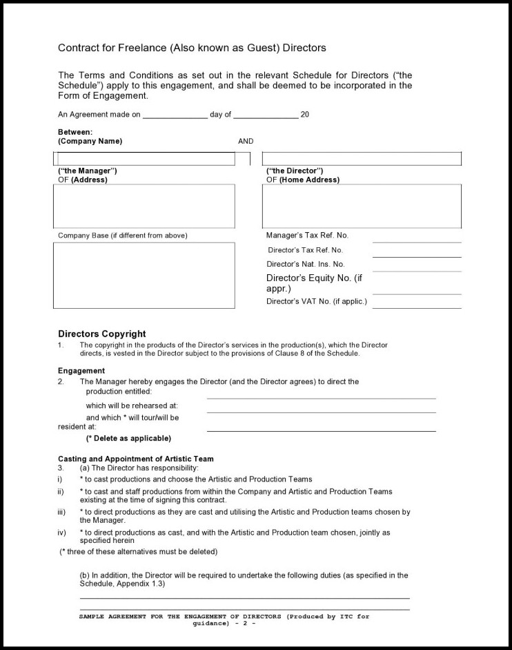 Freelance Writer Contract Template Sample