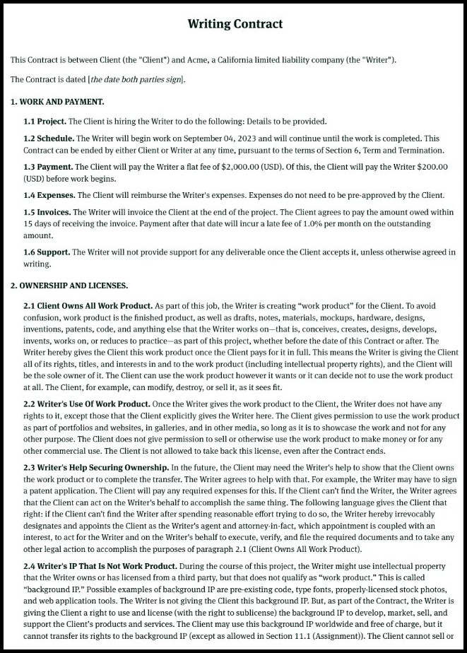 Freelance Writer Contract Template