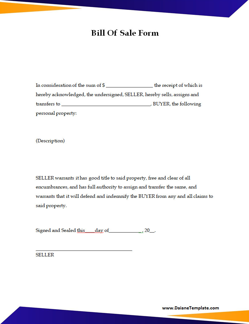 General Bill of Sale Form Simple General Bill of Sale Form