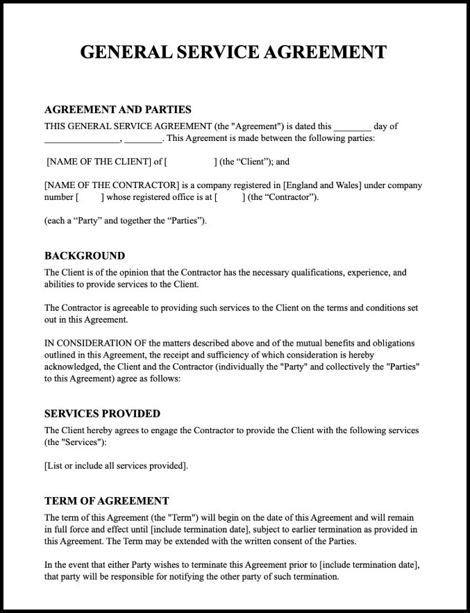 General Contractor Agreement Template Sample
