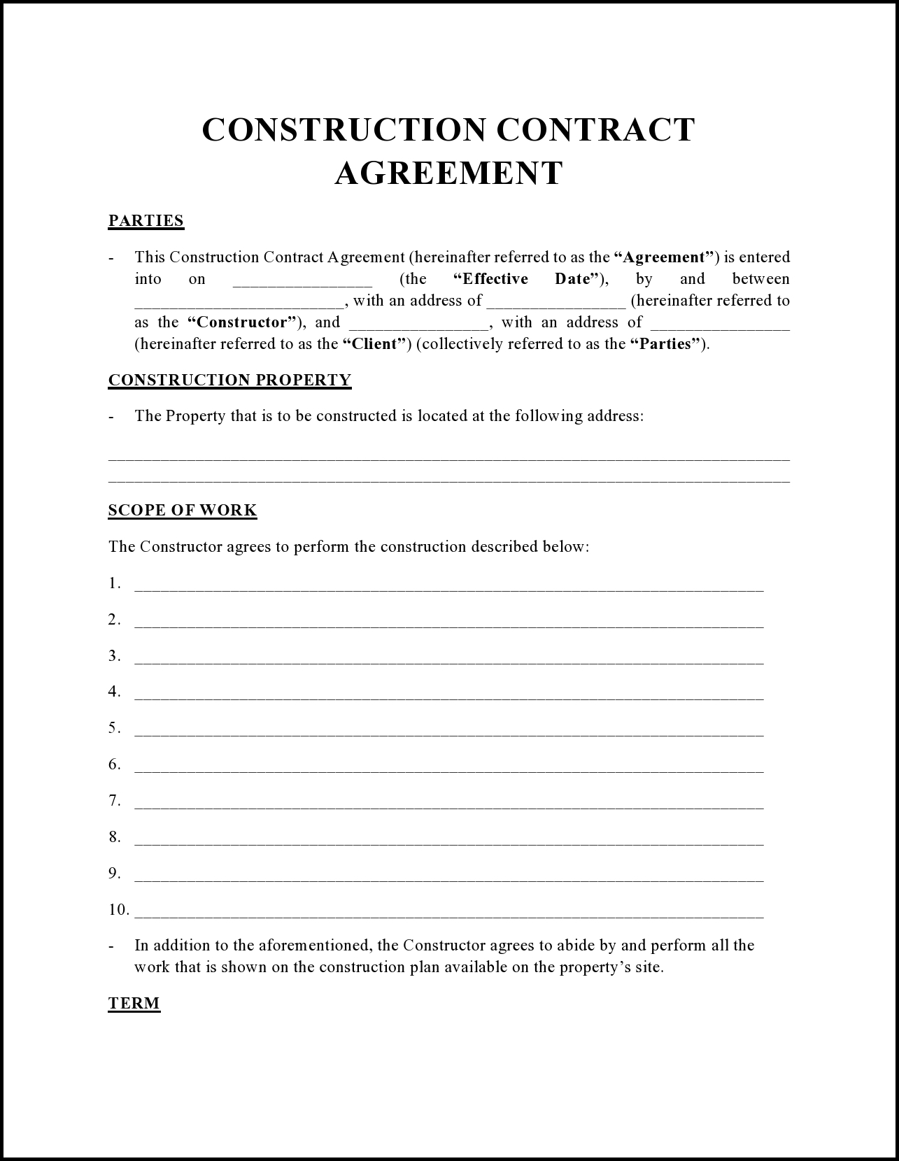 General Contractor Agreement Template