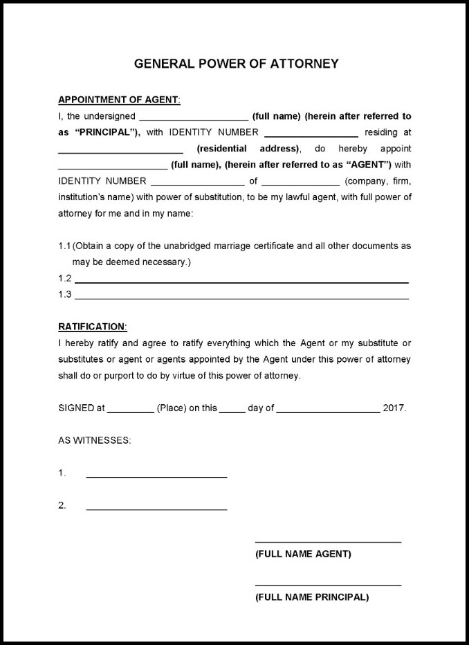 General Power of Attorney Template Example