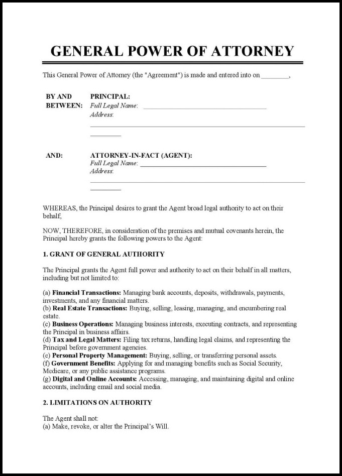 General Power of Attorney Template Sample