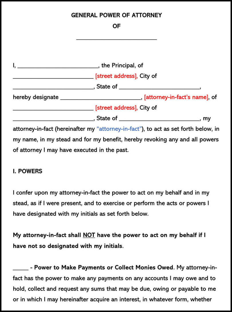 General Power of Attorney Template