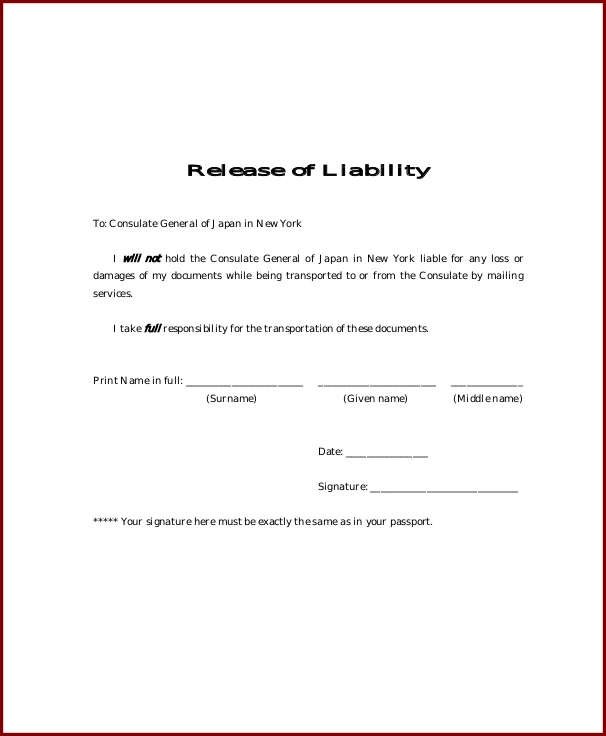 General Release of Liability Form Example