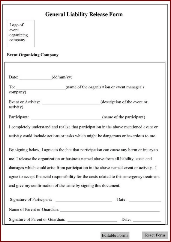General Release of Liability Form Sample