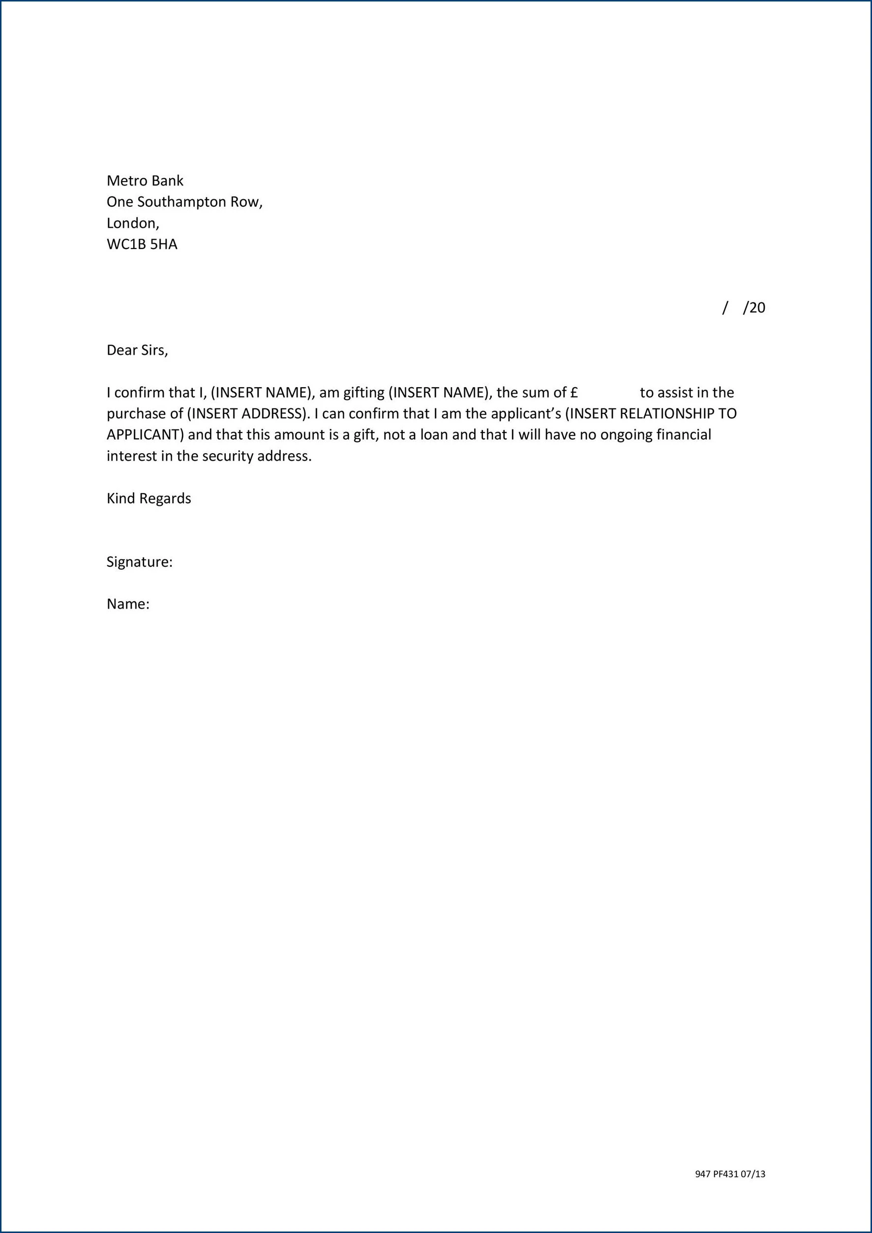 Gift Letter Template for Mortgage Example