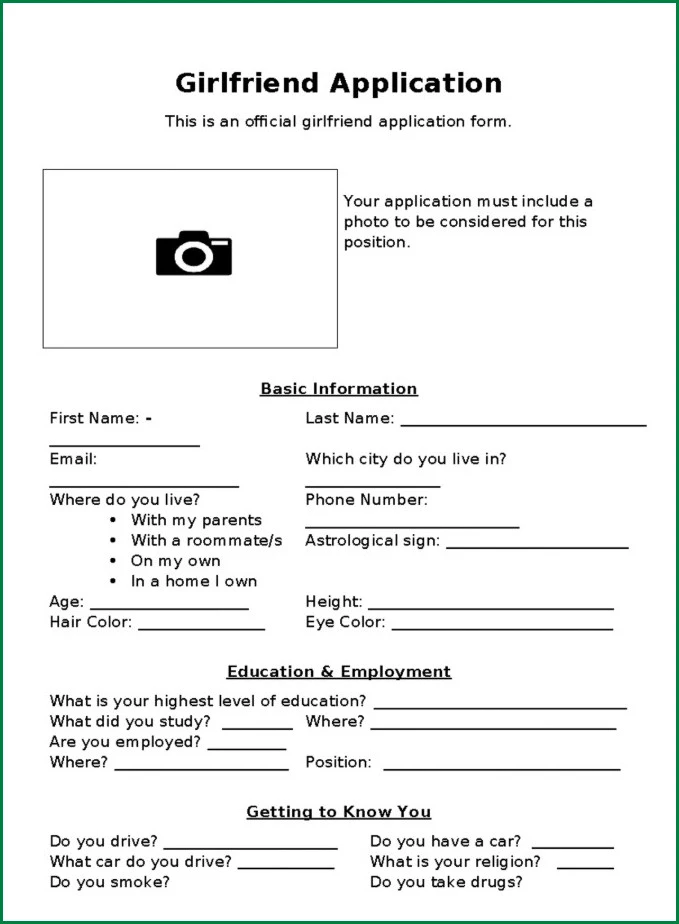 Girlfriend Application Form Example