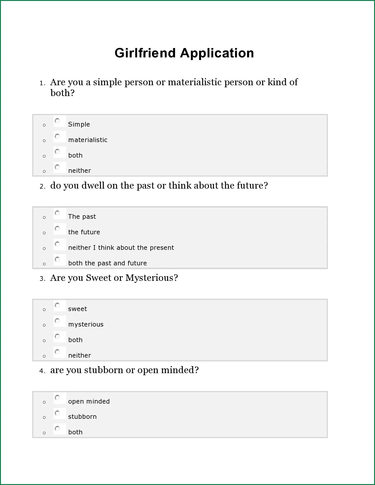 Girlfriend Application Form