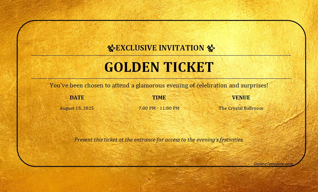 Golden Ticket Template Simple Golden Ticket Template
