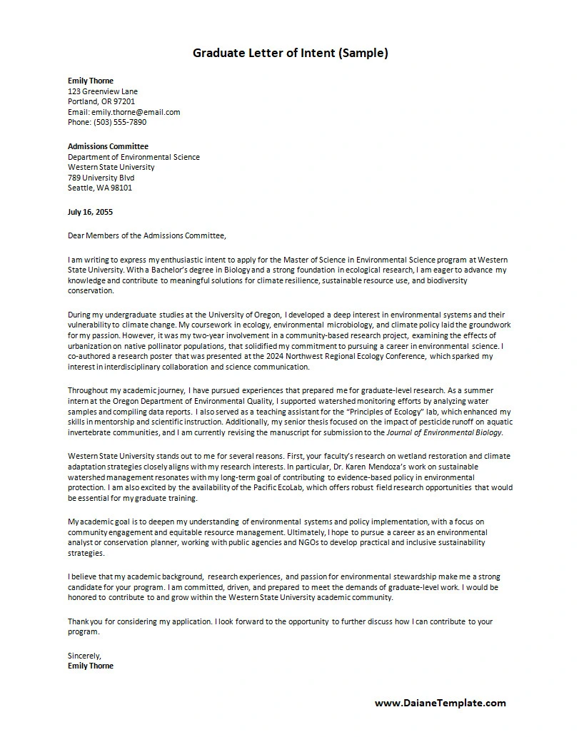 Graduate Letter of Intent Template Graduate Letter of Intent Template Word