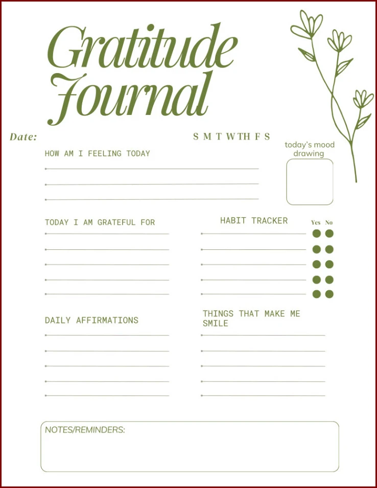 Gratitude Journal Template Sample