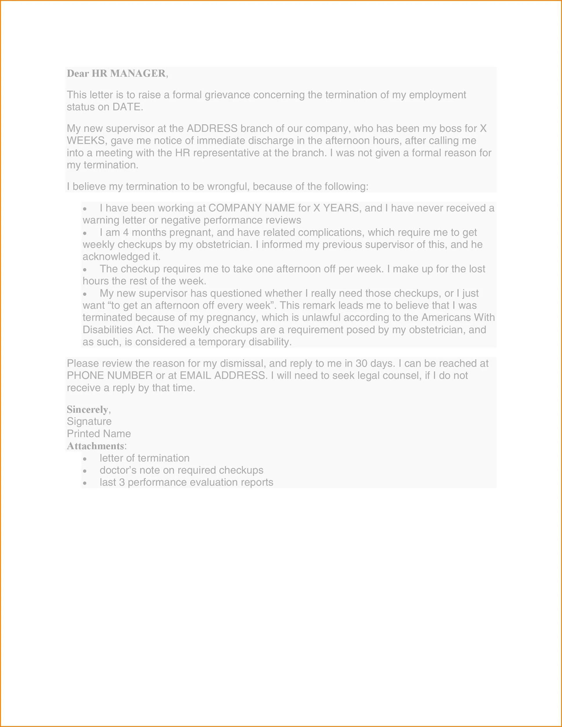 Grievance Letter Template Example