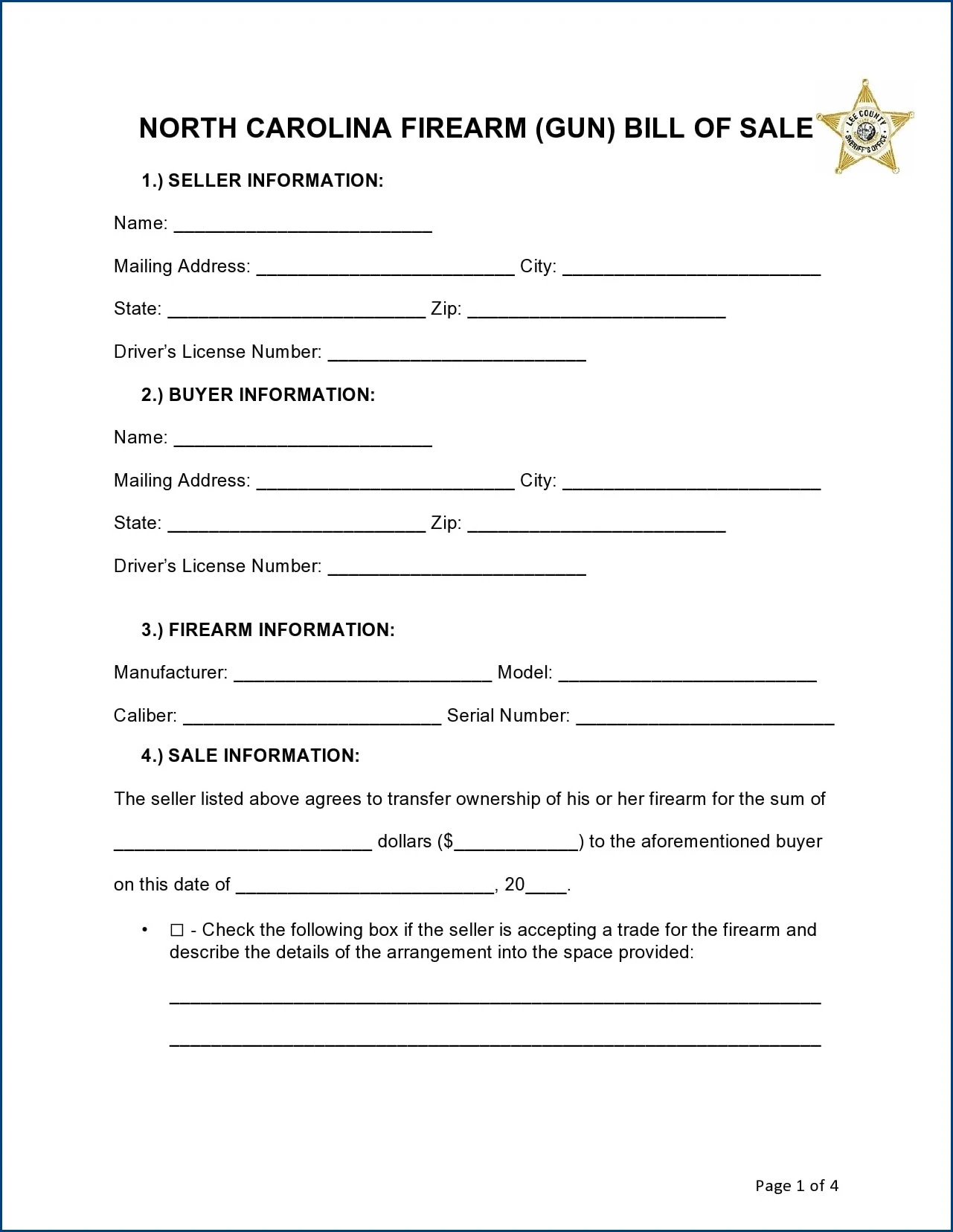 Gun Bill of Sale Template Example