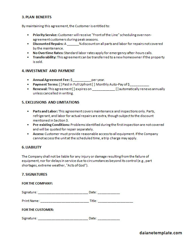 HVAC Service Agreement Template Word