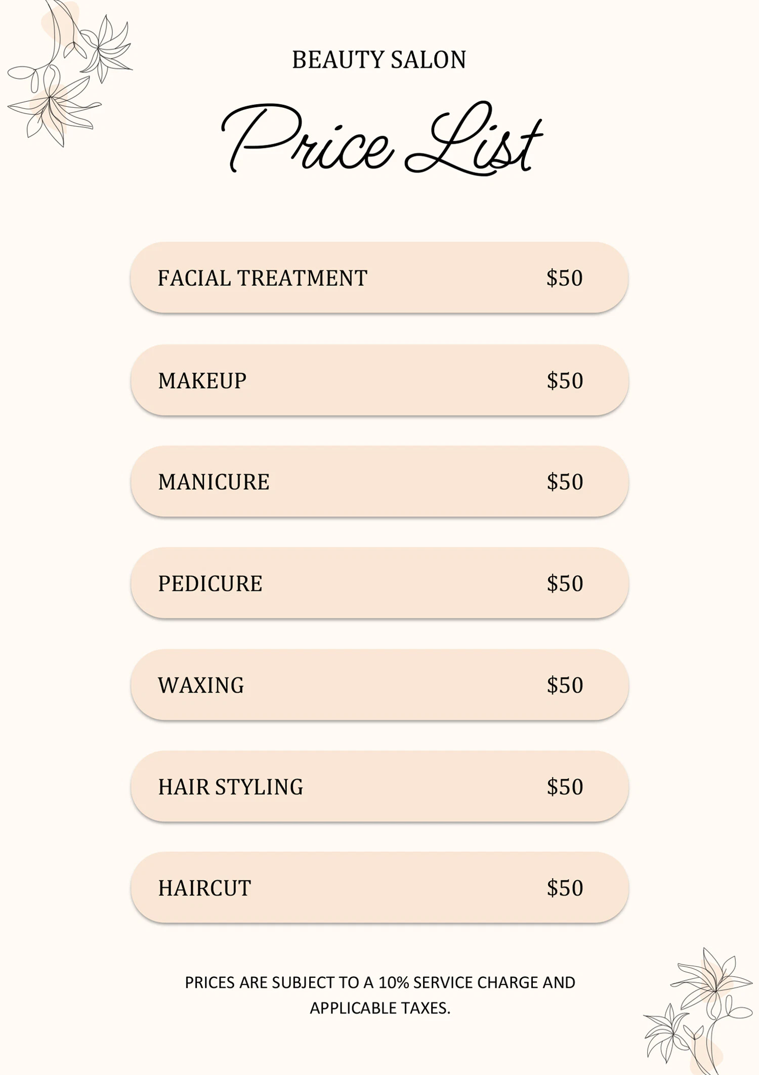 Hair Salon Price List Template Example