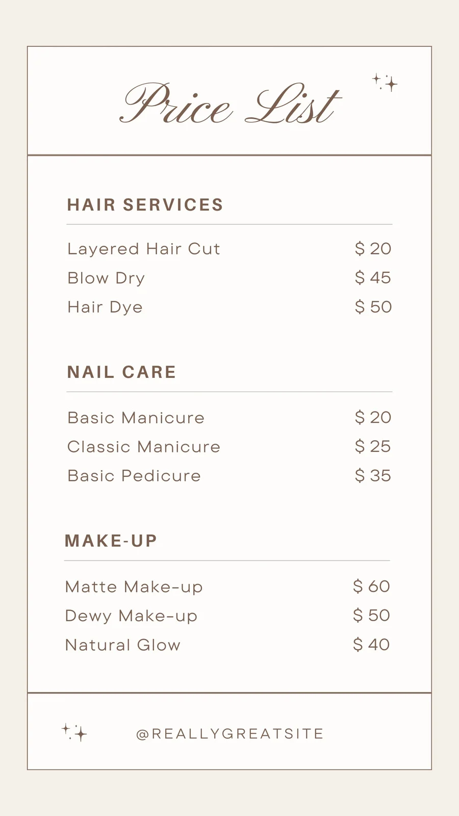 Hair Salon Price List Template Sample