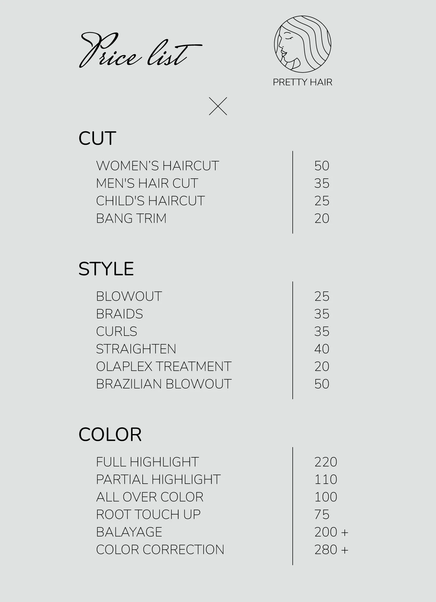 Hair Salon Price List Template
