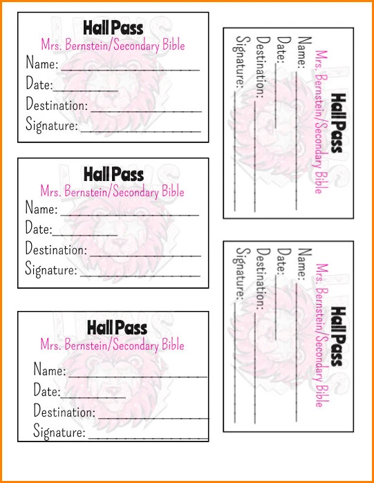Hall Passes Template Example