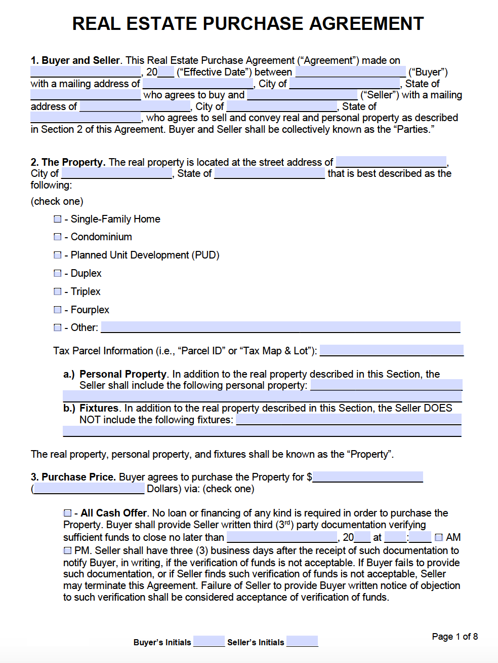 Home Purchase Agreement Template Example