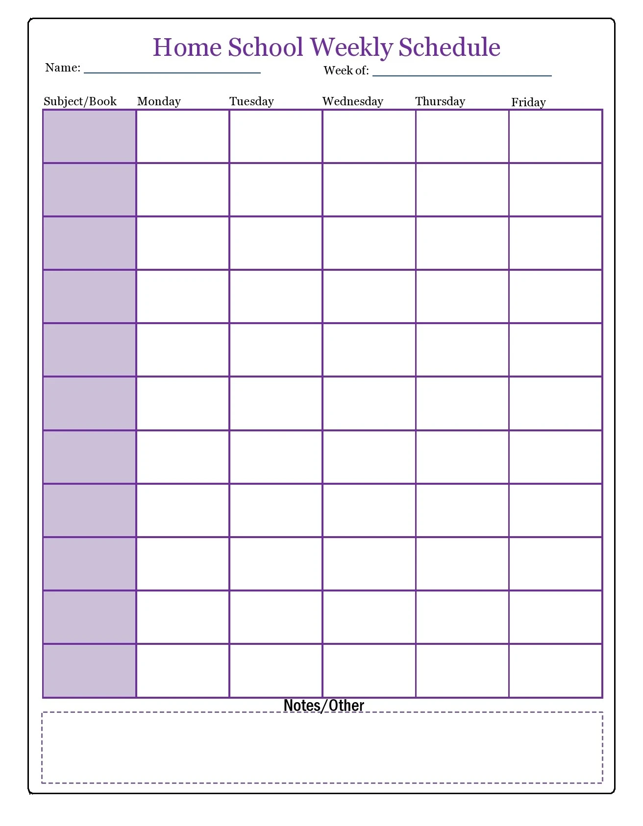 Homeschooling Schedule Template Example
