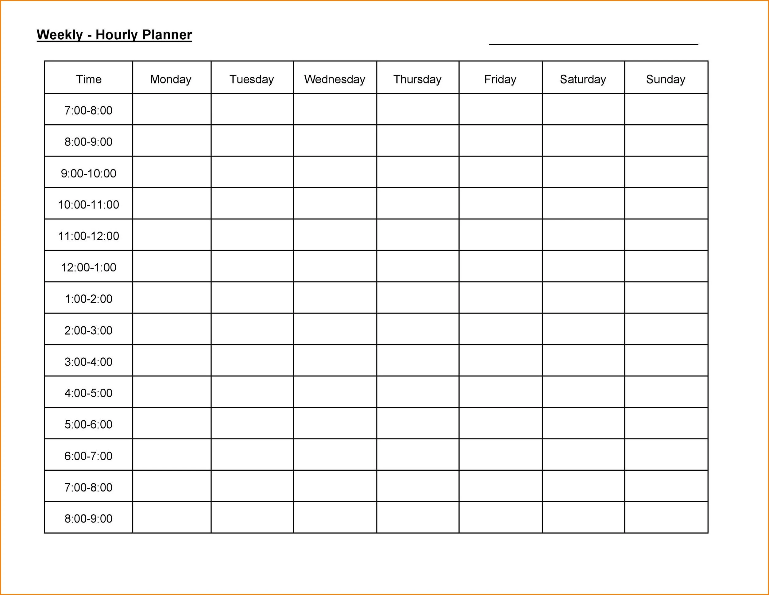 Hourly Planner Template Example