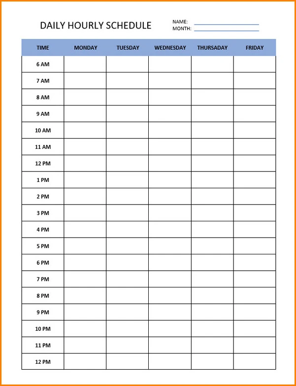 Hourly Planner Template Sample