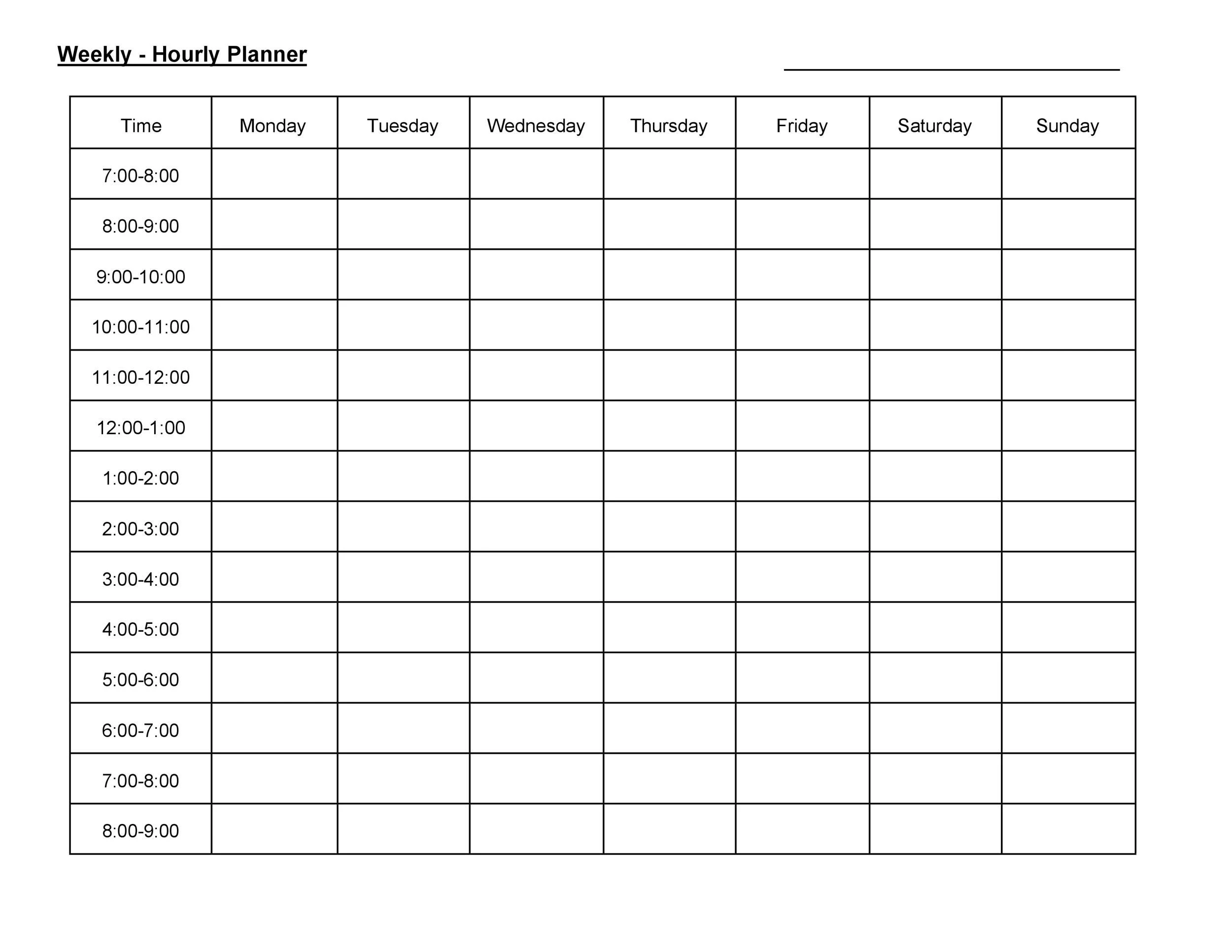 Hourly Schedule Template Sample