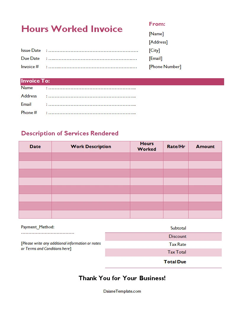 Hours Worked Invoice Template Simple Hours Worked Invoice Template Word