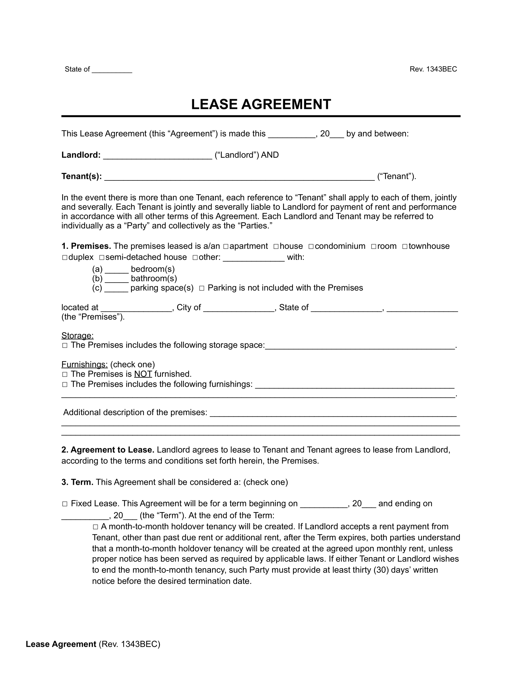 House Lease Agreement Template Example