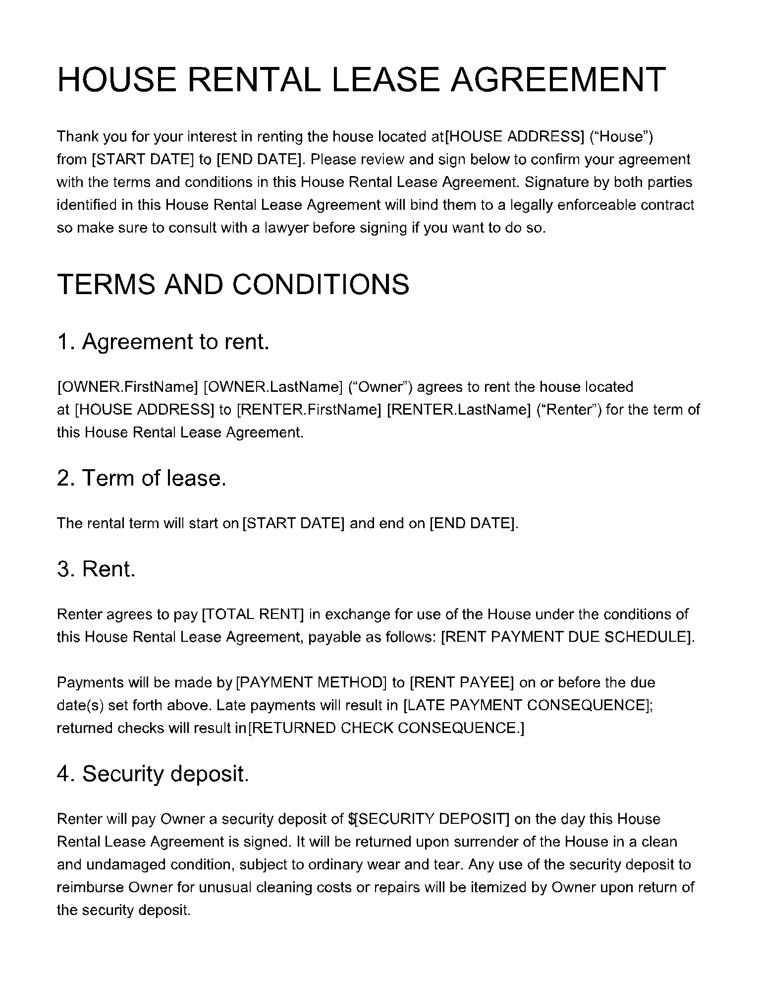 House Lease Agreement Template Sample