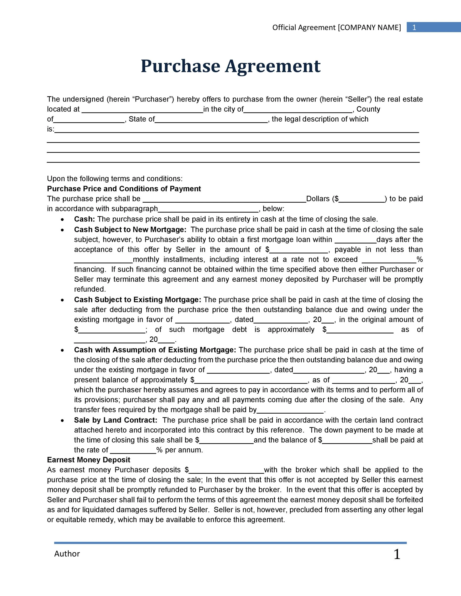 House Purchase Agreement Template Sample