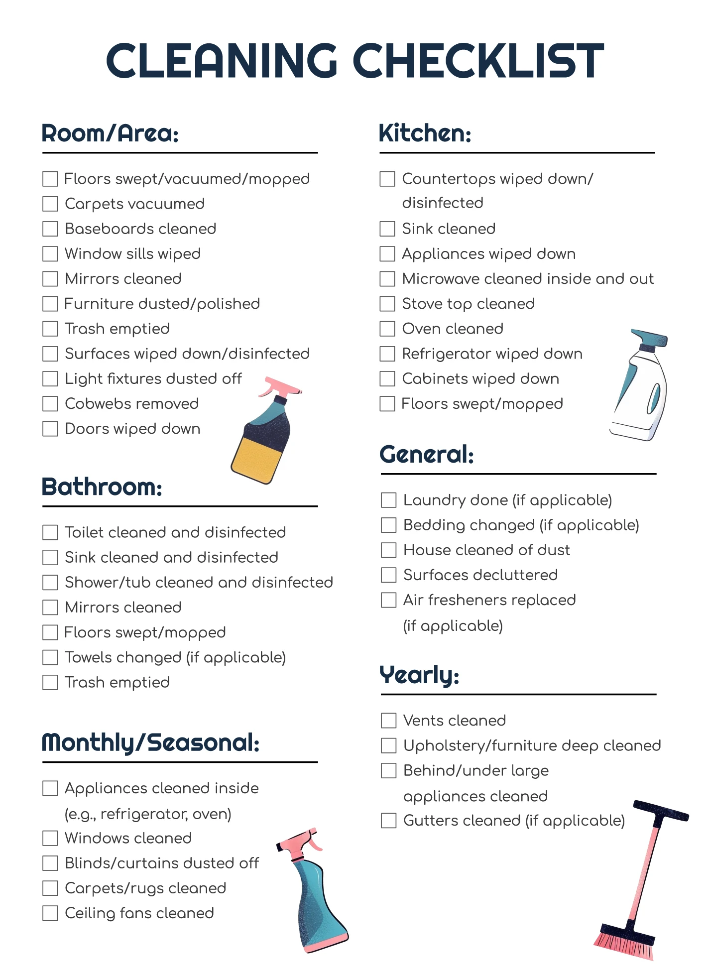 Household Cleaning Checklist Template Sample