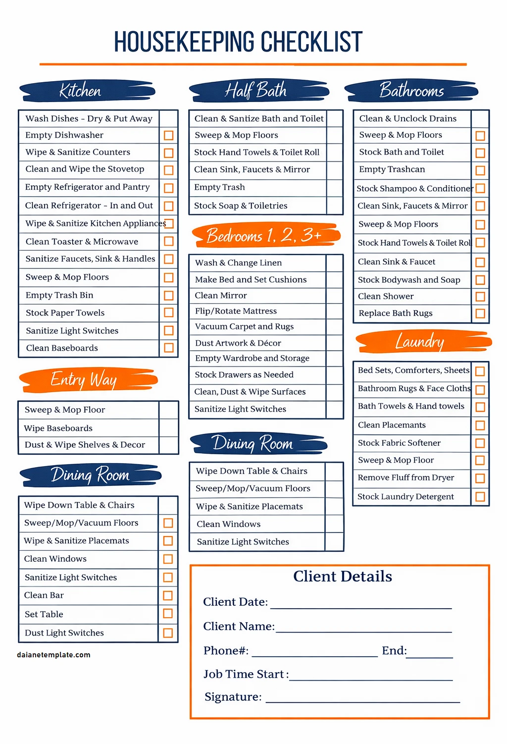 Housekeeper Checklist Template Simple Blank Housekeeper Checklist Template