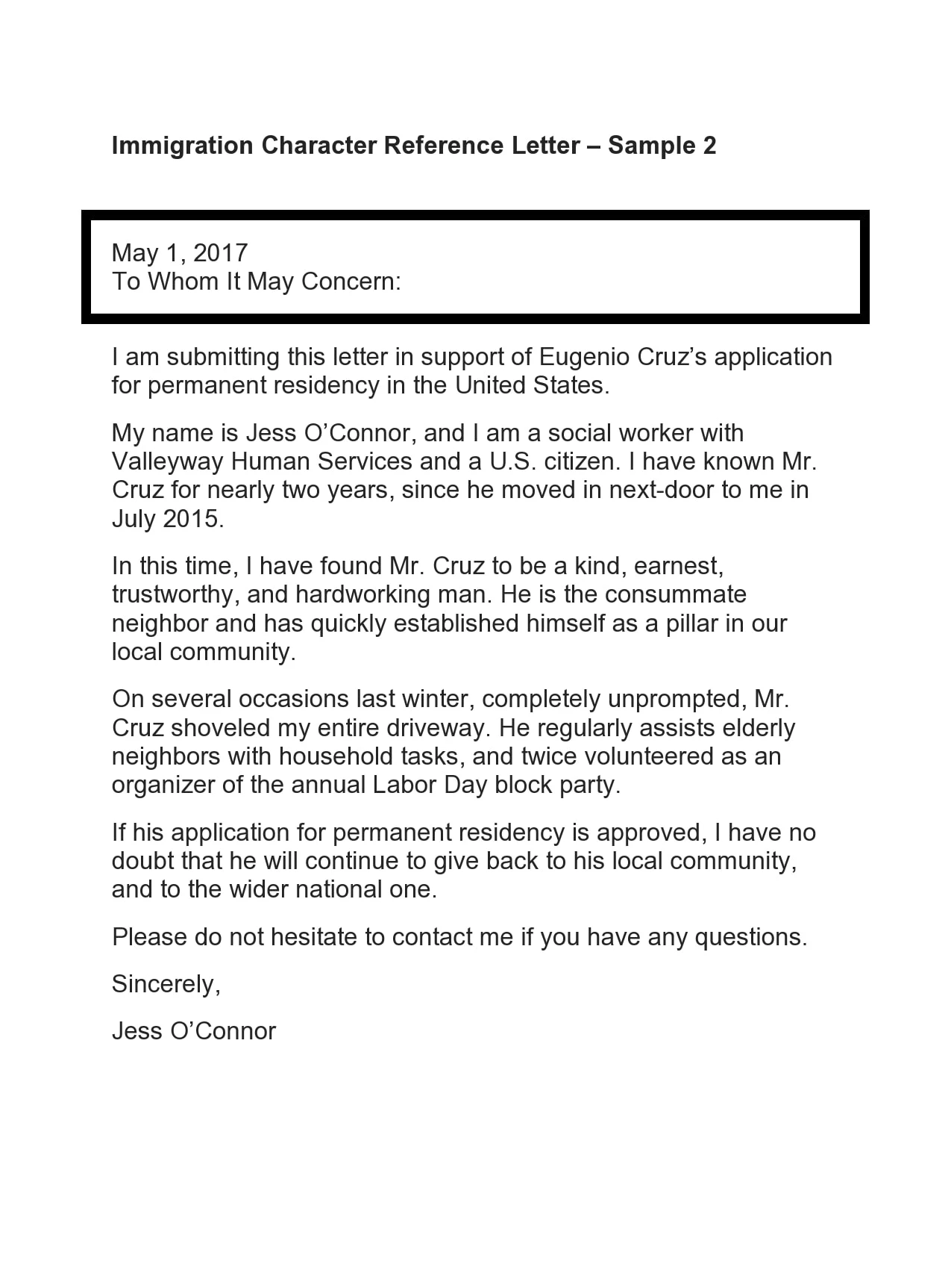 Immigration Reference Letter Template Word