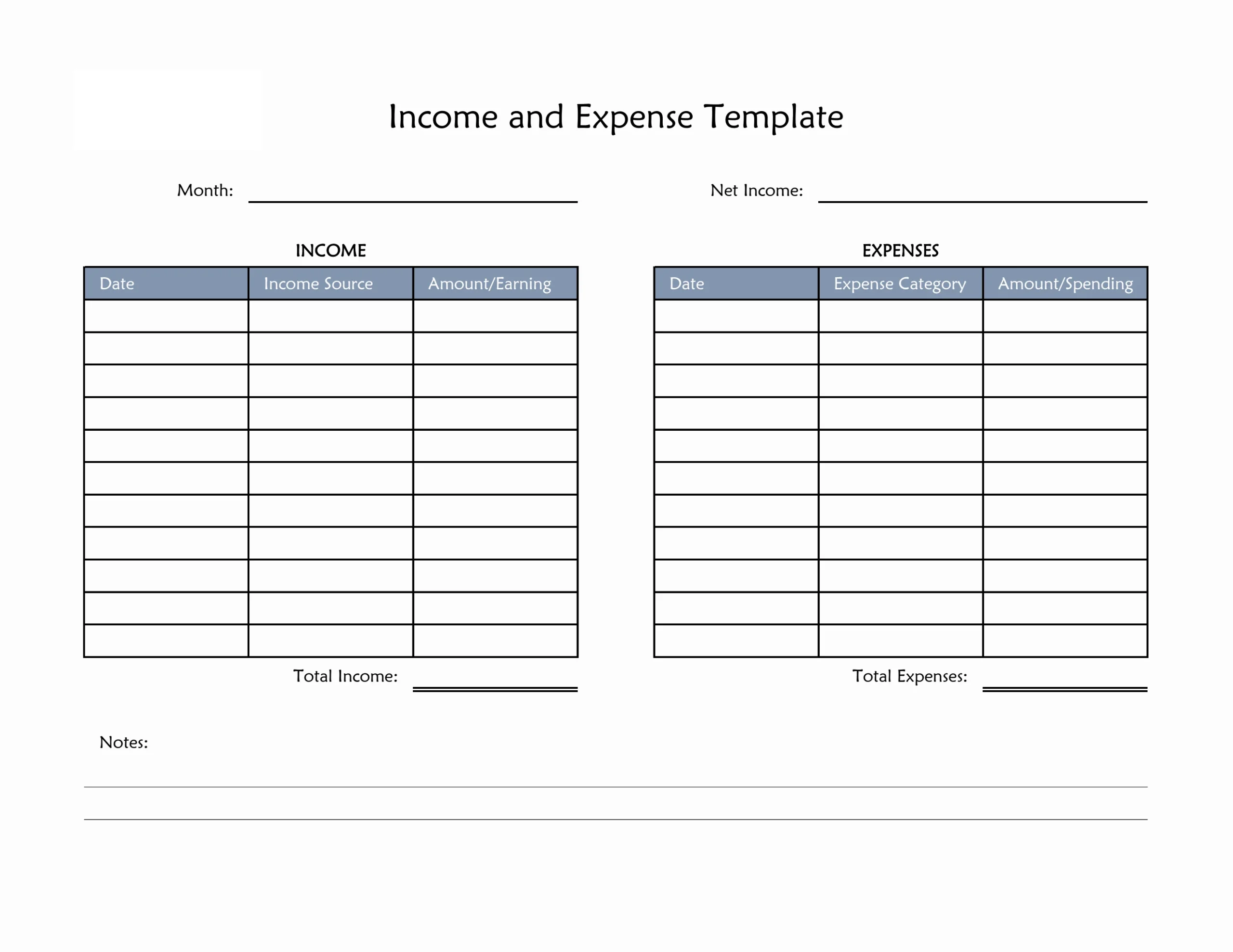 Simple Blank Income And Expense Template Excel PDF