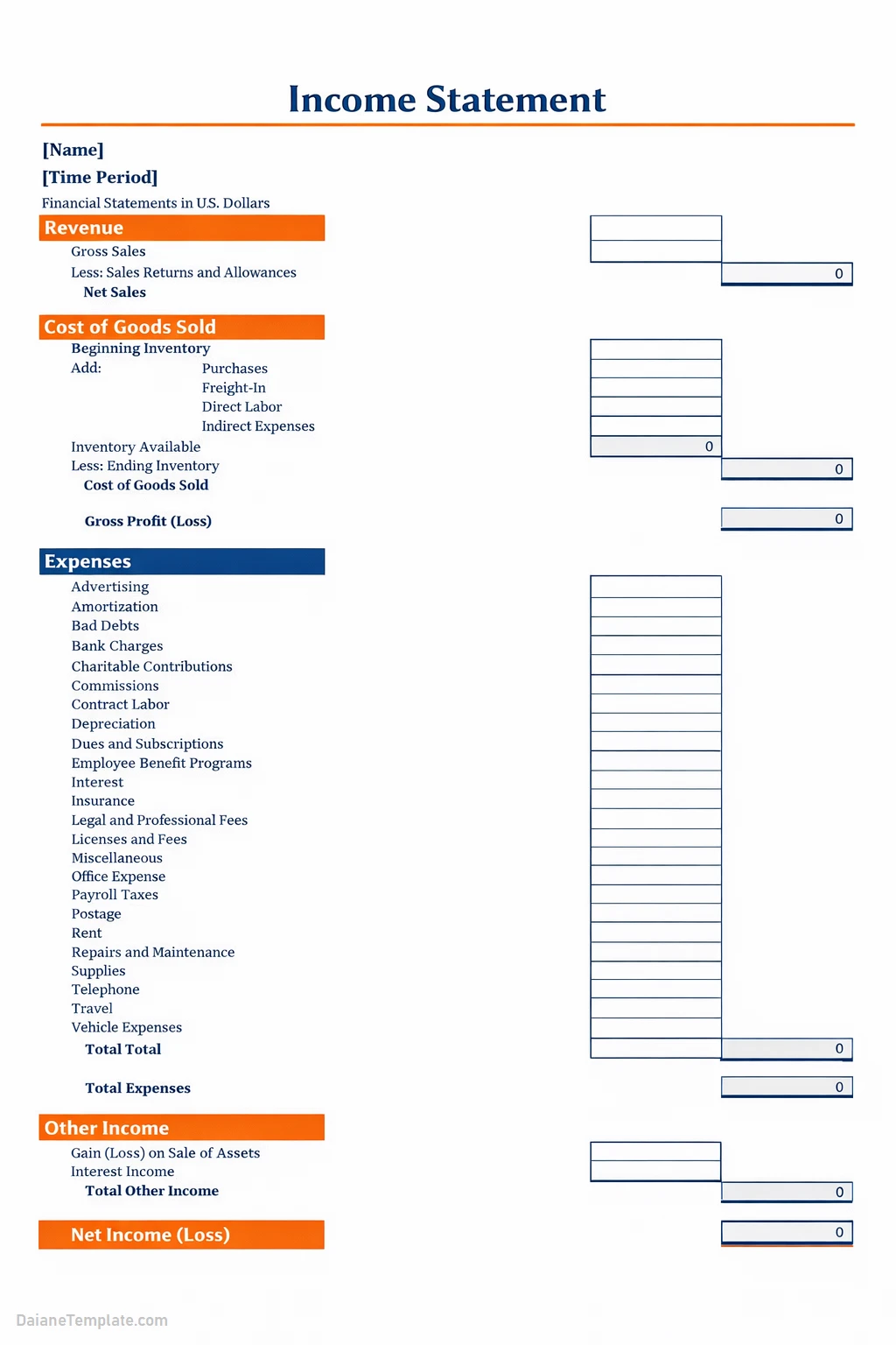 Income Statement Template Excel