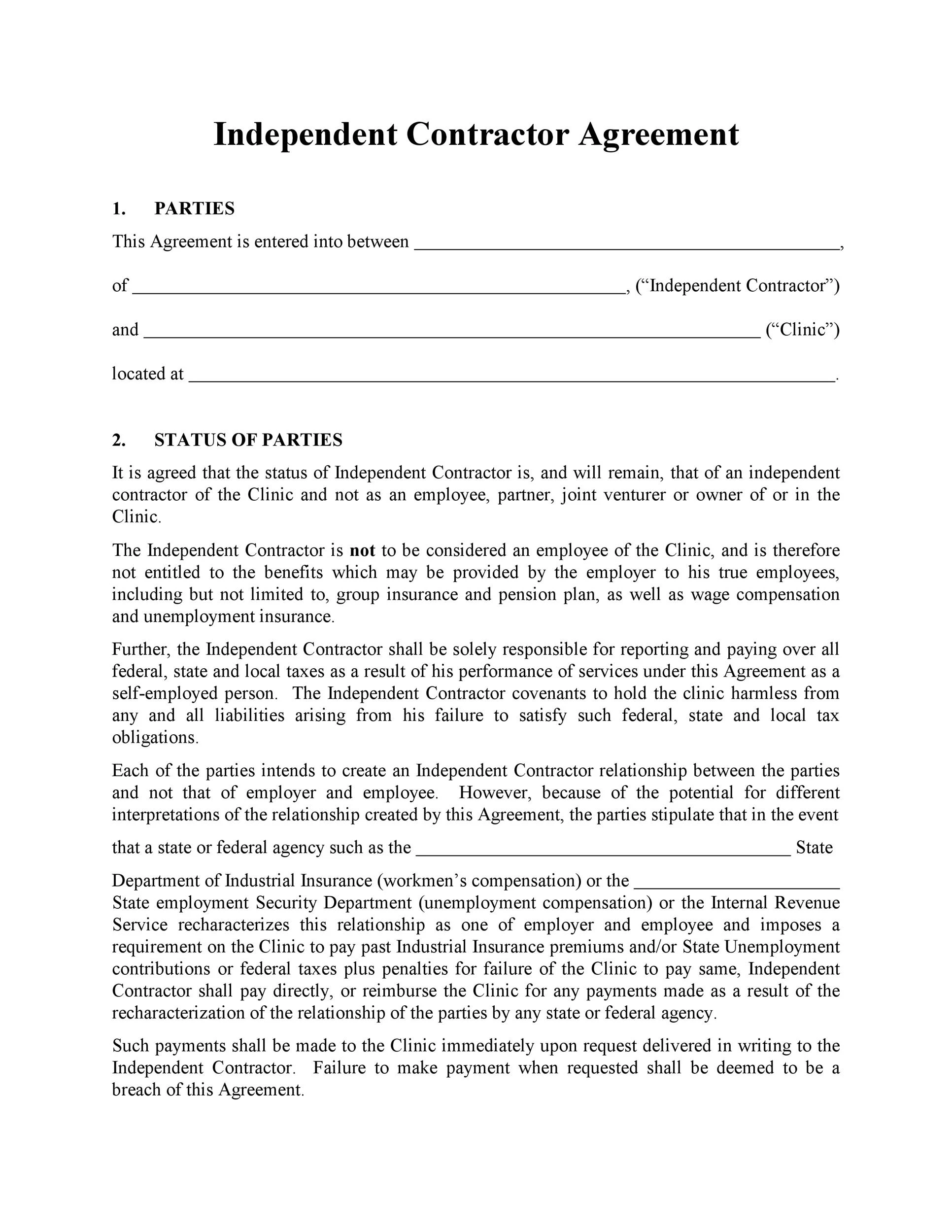 Independent Contractor Agreement Template Free Independent Contractor Agreement Template Word