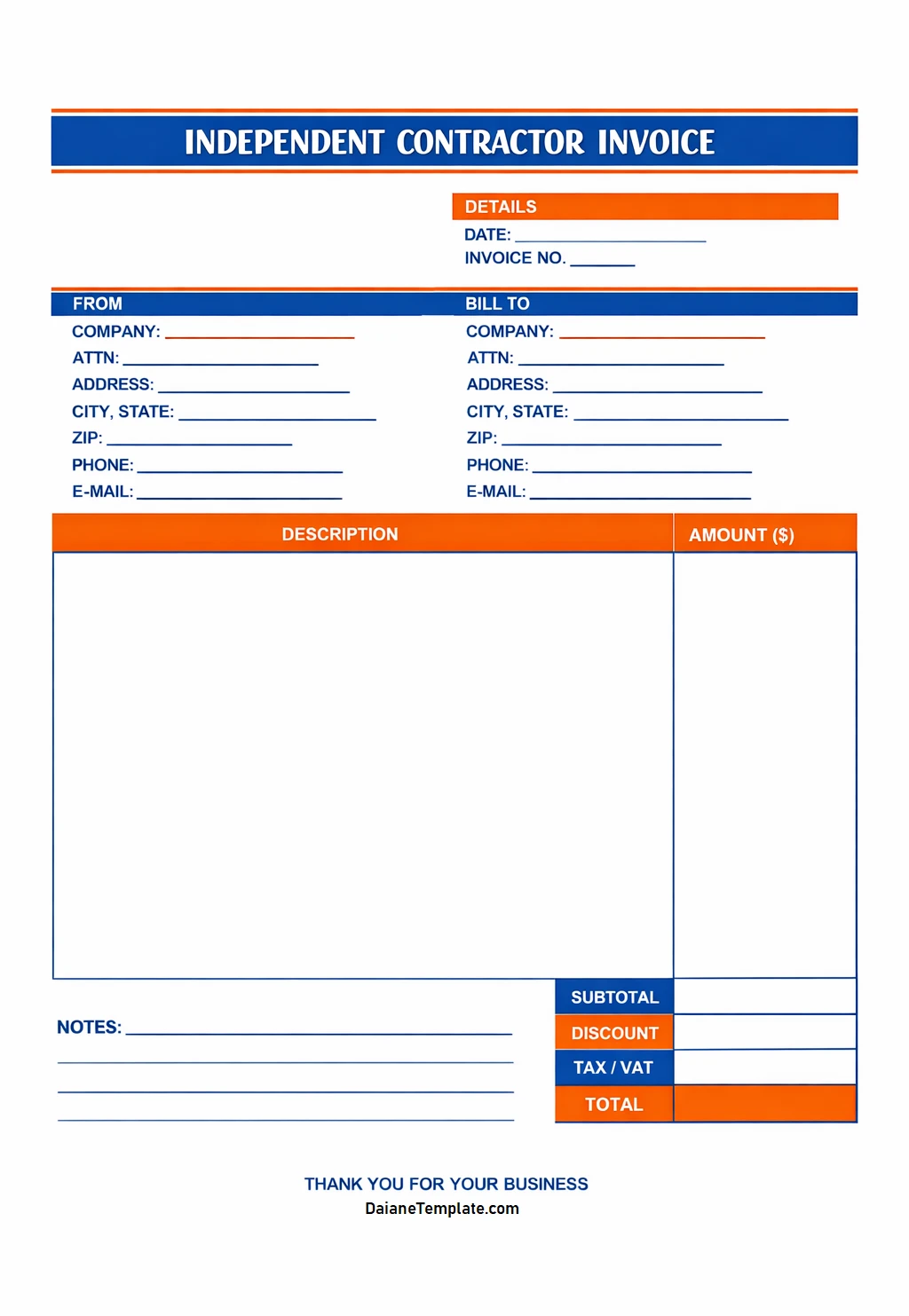 Independent Contractor Invoice Template Printable Independent Contractor Invoice Template