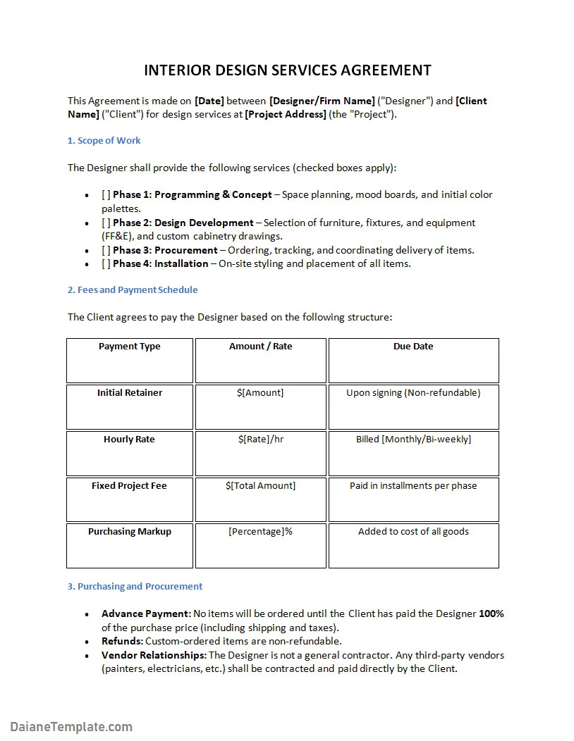 Interior Design Agreement Template Interior Design Agreement Template Word