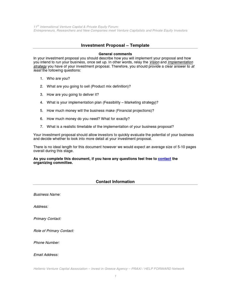 Investment Proposal Template Sample Investment Proposal Template Sample