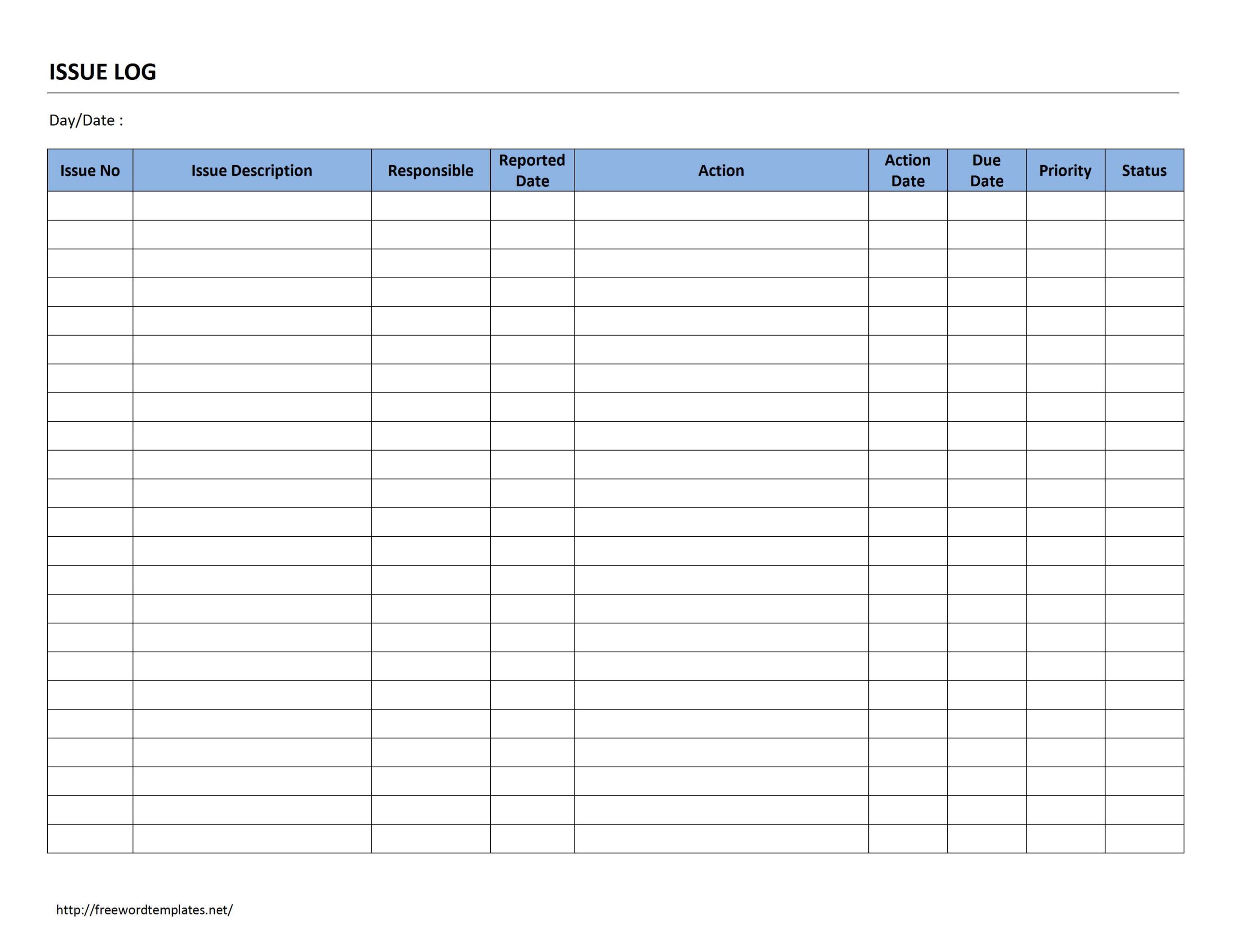 Issue Log Template Issue Log Template
