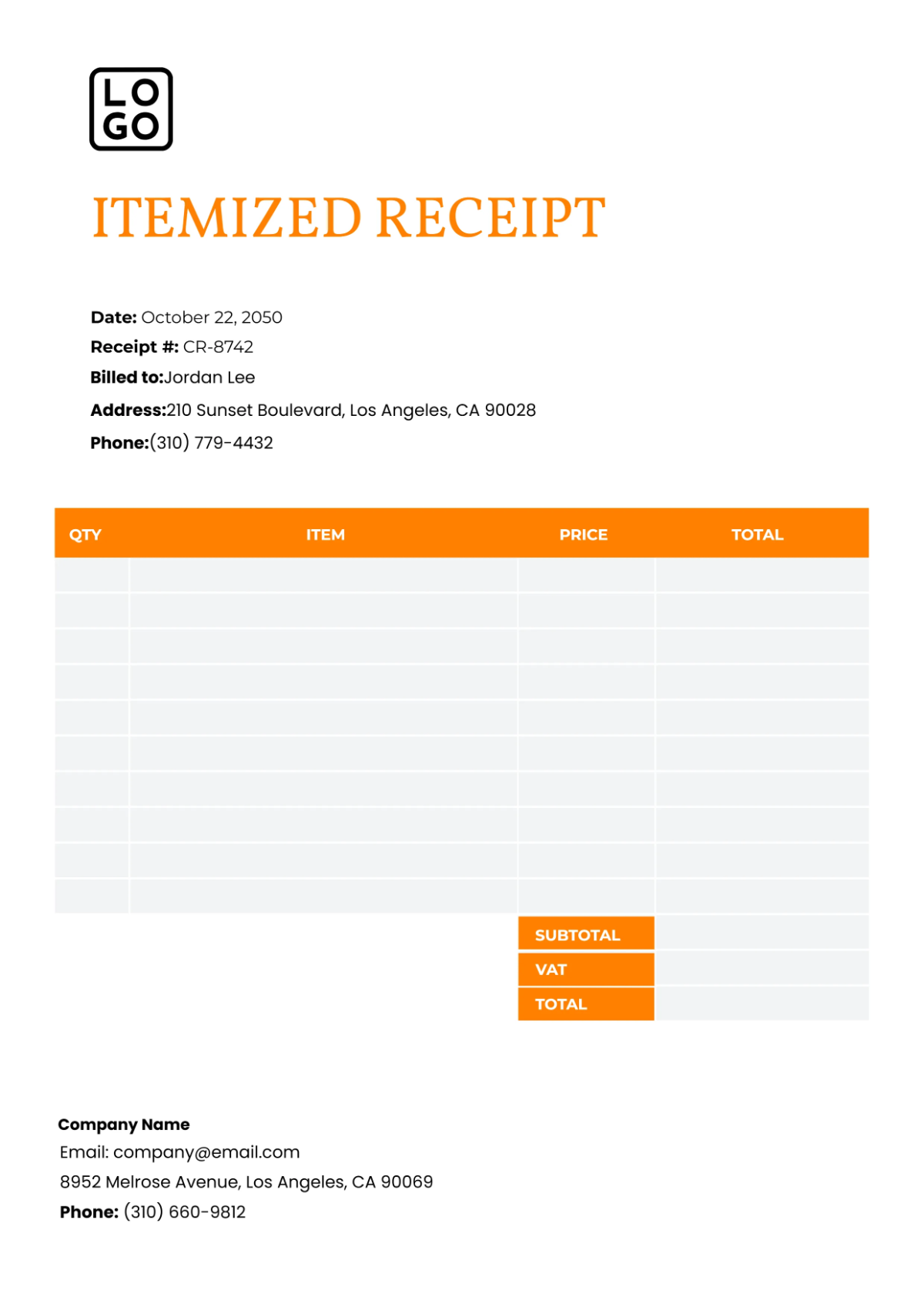 Itemized Receipt Template Itemized Receipt Template