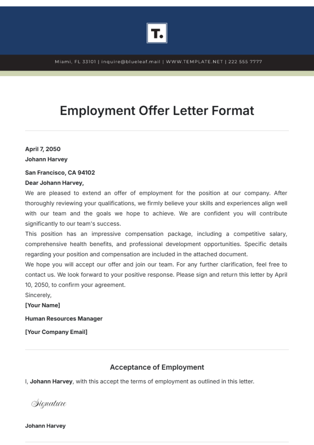 Job Offer Letter Template Example Job Offer Letter Template Example