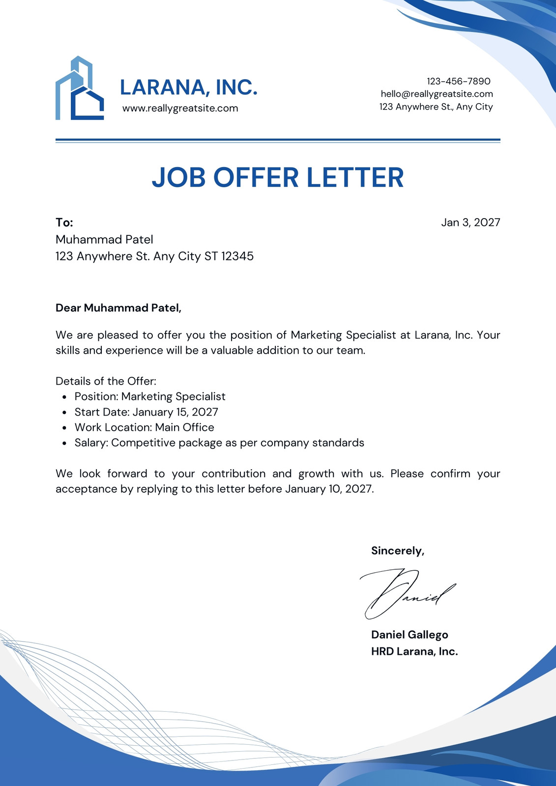 Job Offer Letter Template Sample Job Offer Letter Template Sample