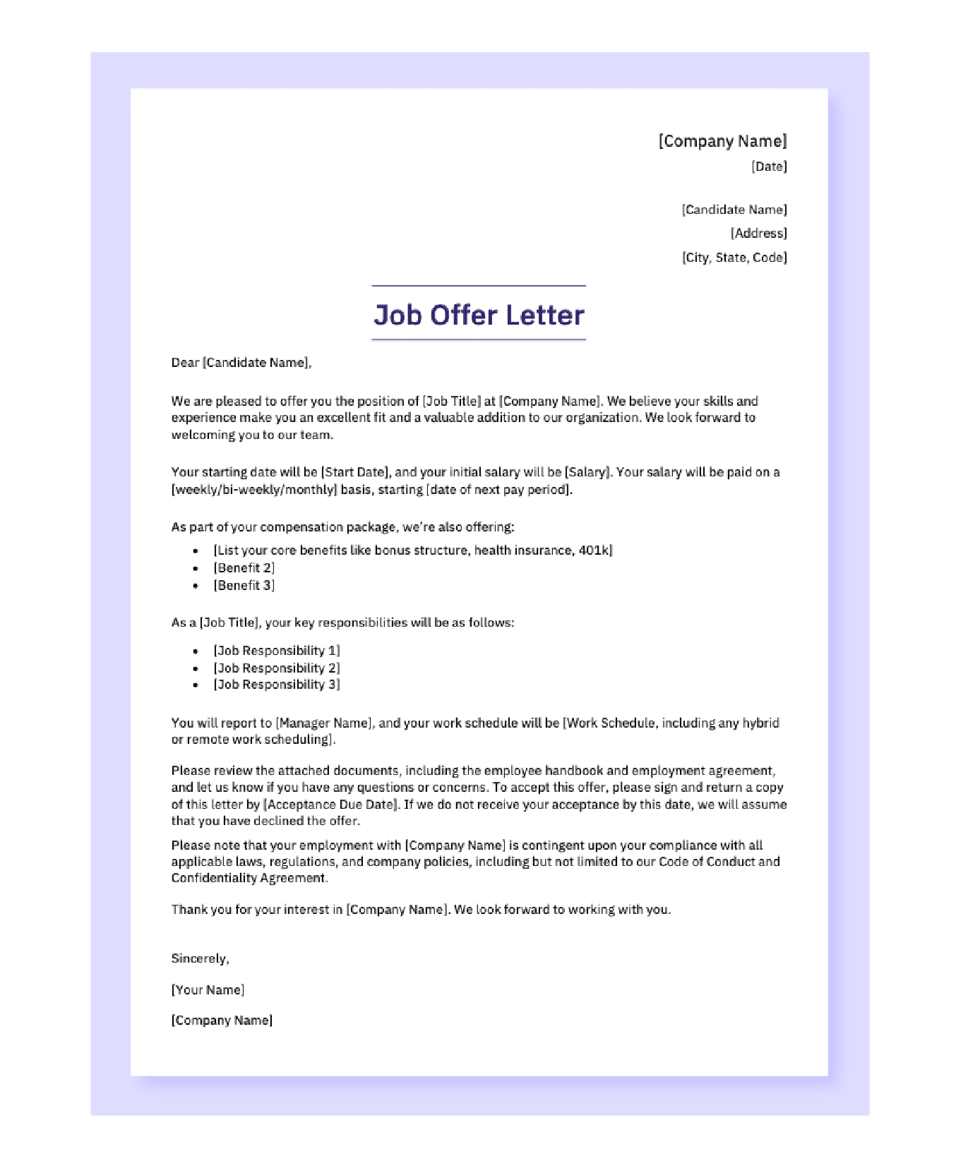 Job Offer Letter Template Job Offer Letter Template