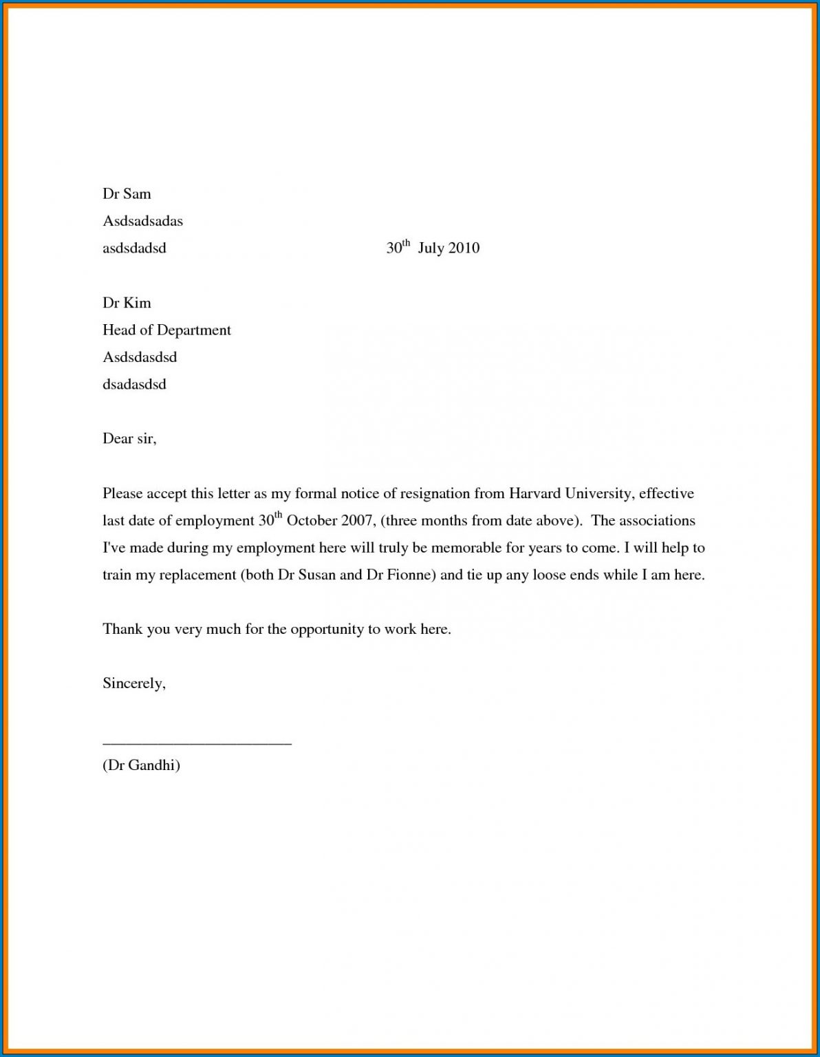 Job Resignation Letter Template Job Resignation Letter Template