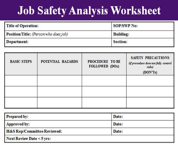 Job Safety Analysis Template Job Safety Analysis Template