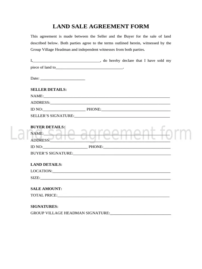 Land Purchase Agreement Template Sample Land Purchase Agreement Template Sample